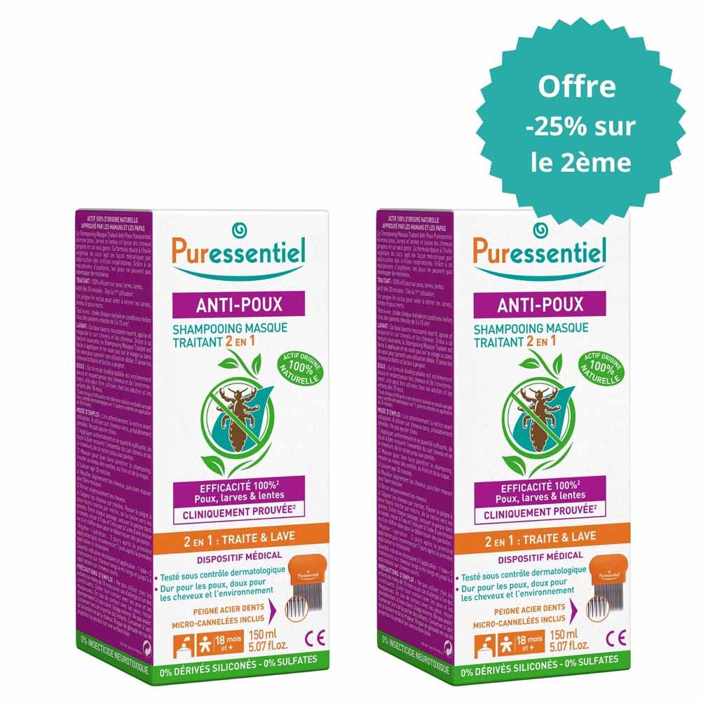 Puressentiel Anti-Lice 2 In 1 Treatment Shampoo Mask Anti-lice + Comb 2x150ml