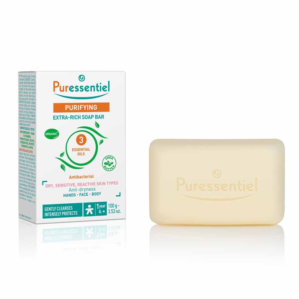 Puressentiel Sanitizing Superfatted Soap Bar with 3 Organic Essential Oils 100g Sanitizing Puressentiel 100g