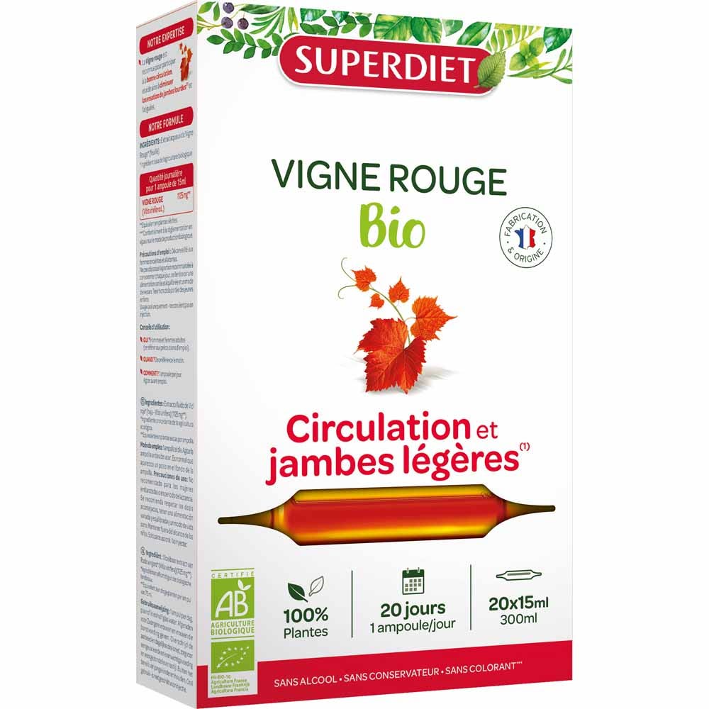 Superdiet Red Vine Organic Circulation 20 Ampulas