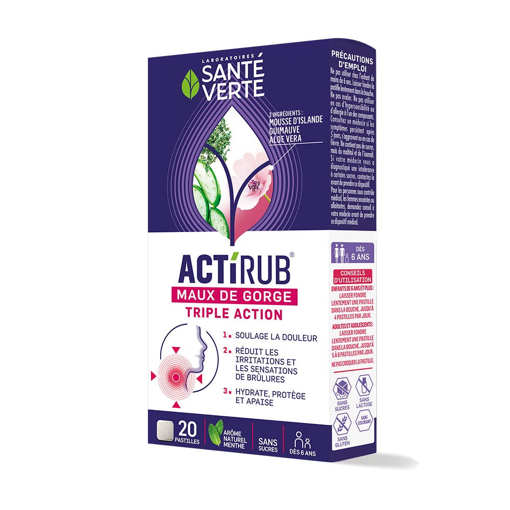 Sante Verte ActiRub Triple Action Sore Throat 20 tablets