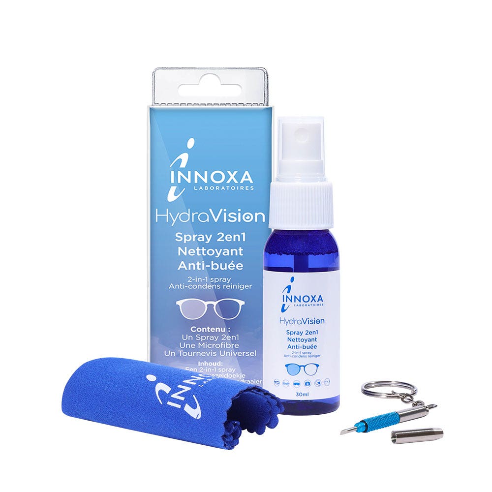 Innoxa HydraVision 2in1 anti-fog eyewear cleaning spray 30ml + 1 microfibre + a universal screwdriver