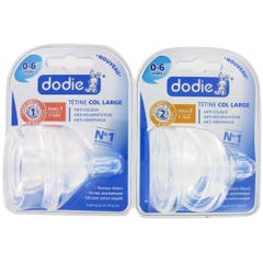 Dodie 3 Speed Rounded Teat Broad Neck 0-6 Months X 2