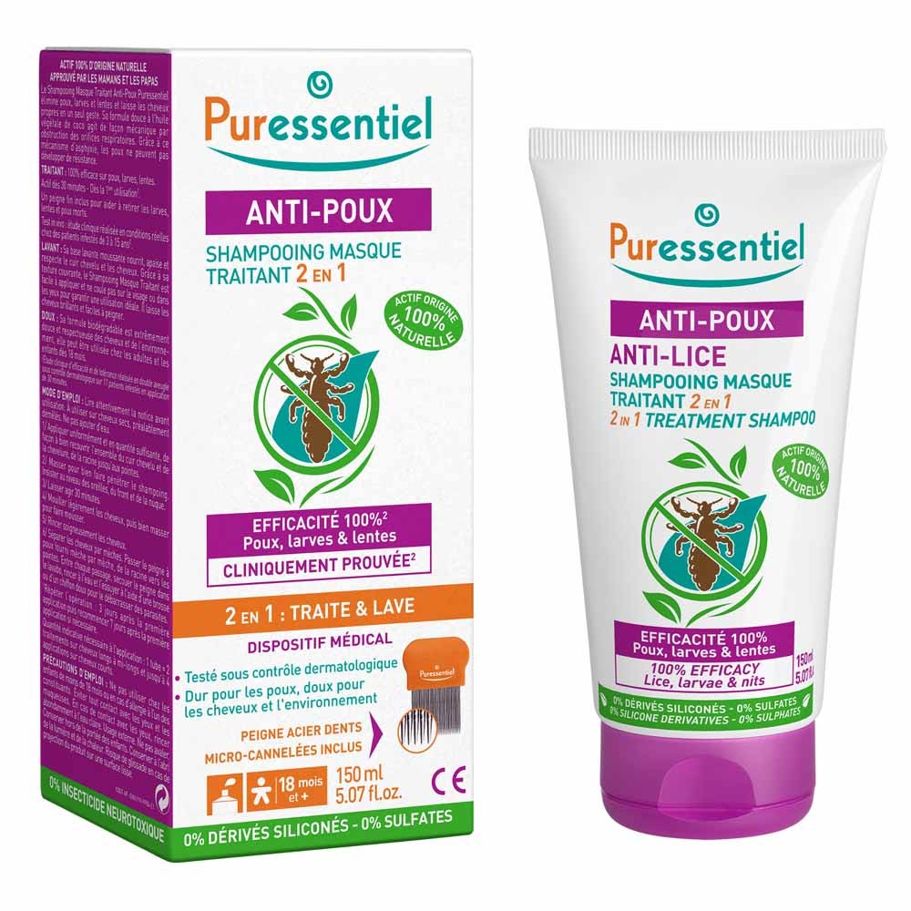 Puressentiel Anti-Lice 2-in-1 treating mask shampoo with comb 150 ml