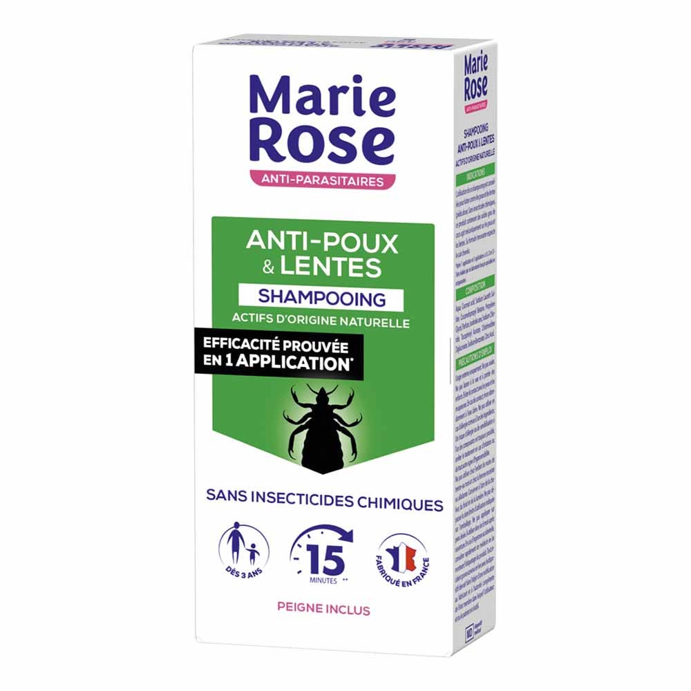Marie Rose Lice And Nits Repellent Shampoo With Natural Active Ingredients + Comb Dès 3 Ans Peigne Inclus 125ml
