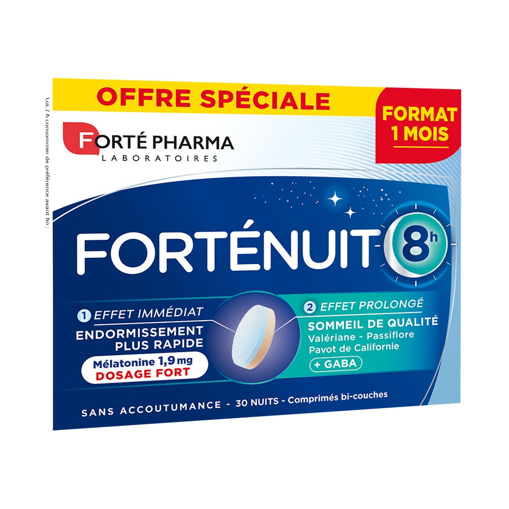 Forté Pharma Forté Night Sleep 8H Melatonin and Plants quality sleep 30 bi-layer tablets