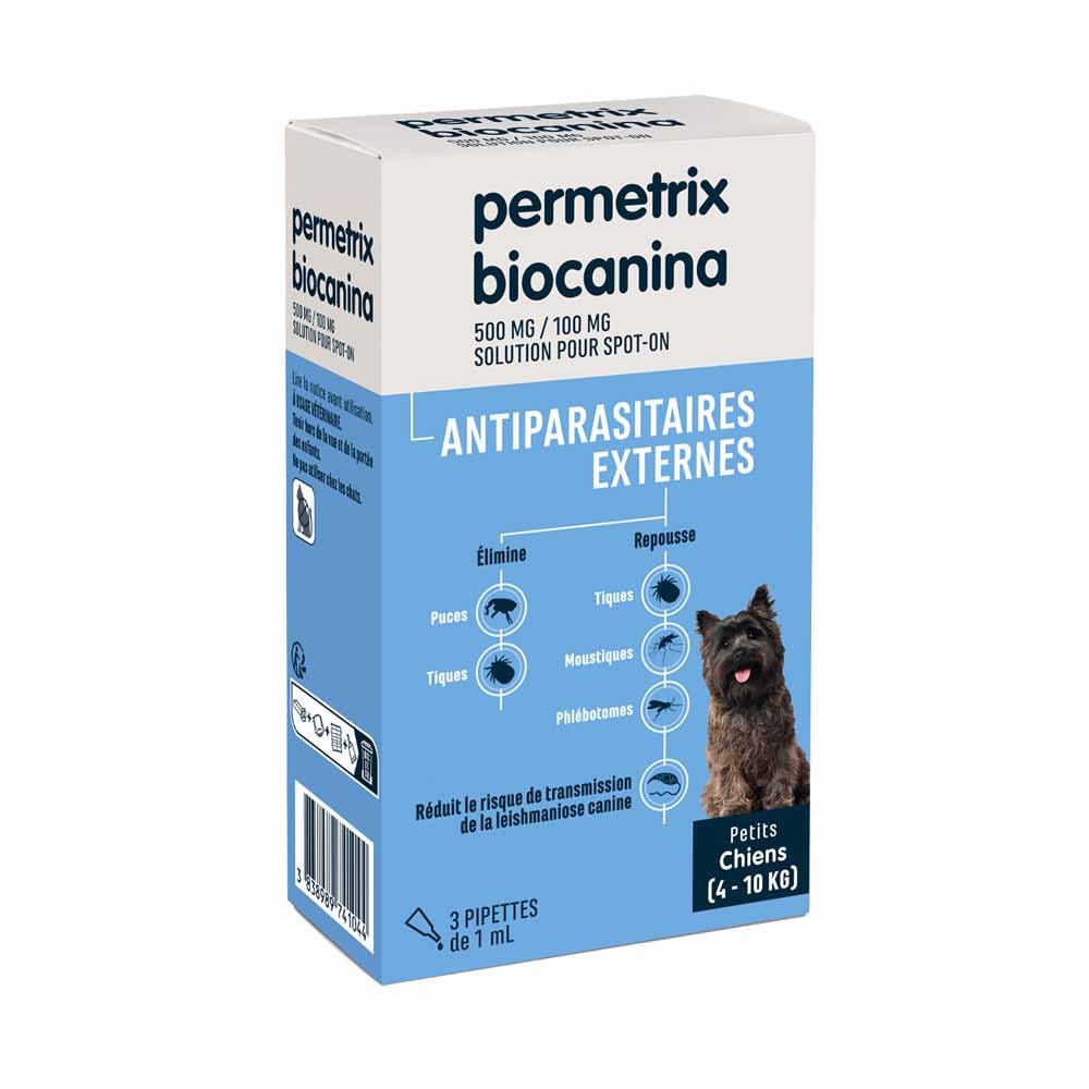 Biocanina Pest Control Spot-on solution for small dogs from 4 kg to 10 kg Permetrix 3 pipettes
