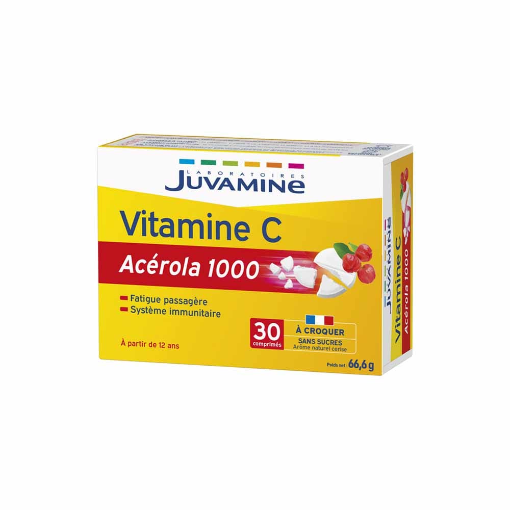 Juvamine Acerola 1000 Vitamin C Vegetable Origin Chewable X30 Tablets Goût Cerise 30 Comprimés à Croquer