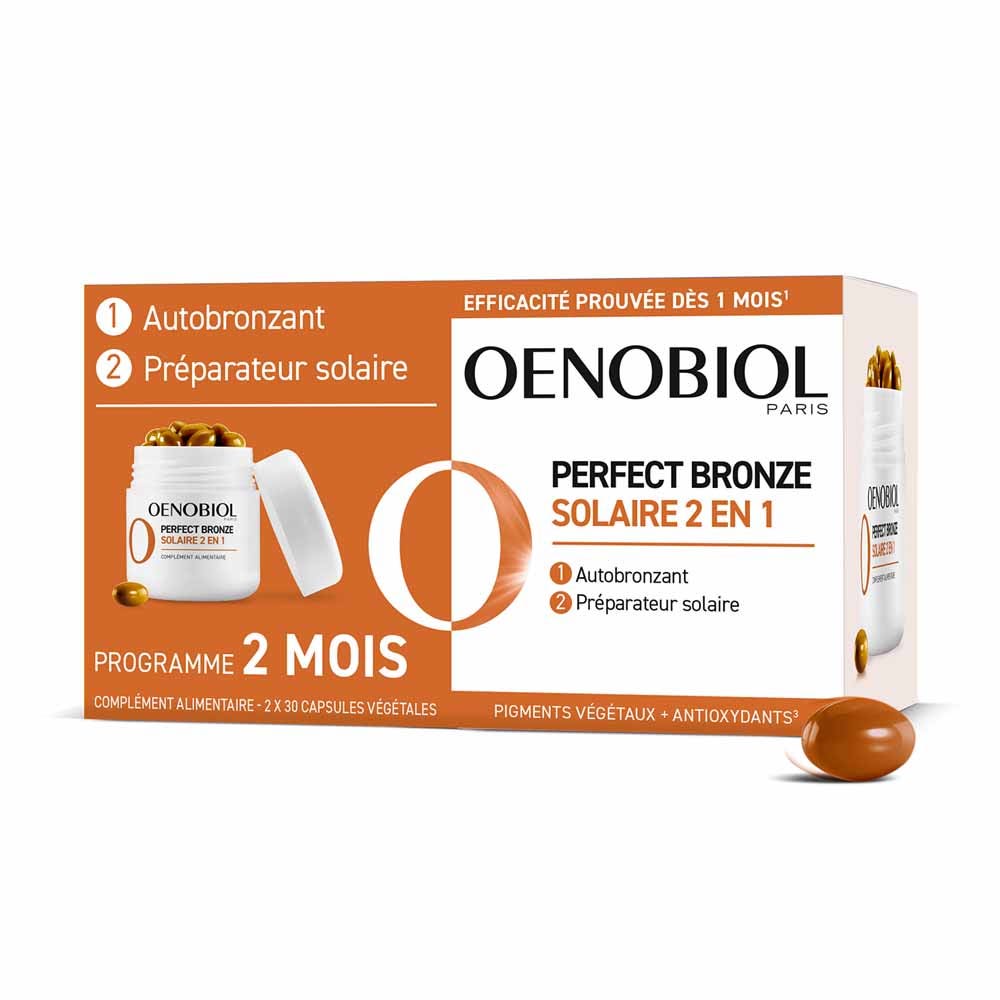 Oenobiol Perfect Bronze Sunscreens 2 in 1 Self-tanner and Suncare Preparer 60 vegetarian capsules