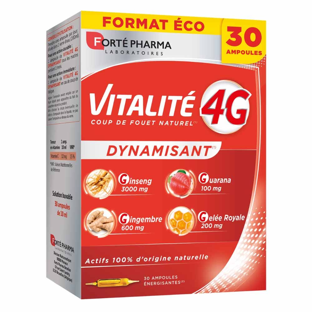 Forté Pharma Vitalité 4G Natural Dynamisant boost with ginseng, ginger, royal jelly and guarana 20 + 10 free ampoules