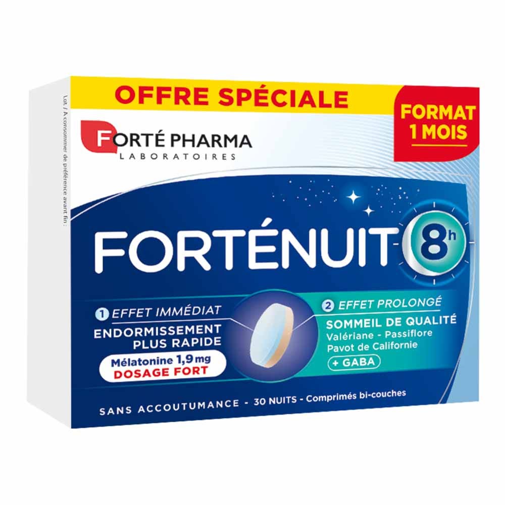 Forté Pharma Forté Night Sleep 8H Melatonin and Plants quality sleep 30 bi-layer tablets