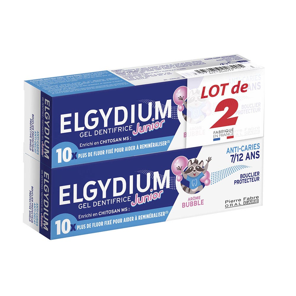 Elgydium Fluoride toothpaste for ages 7-12 Bubble Junior flavour 2x50ml
