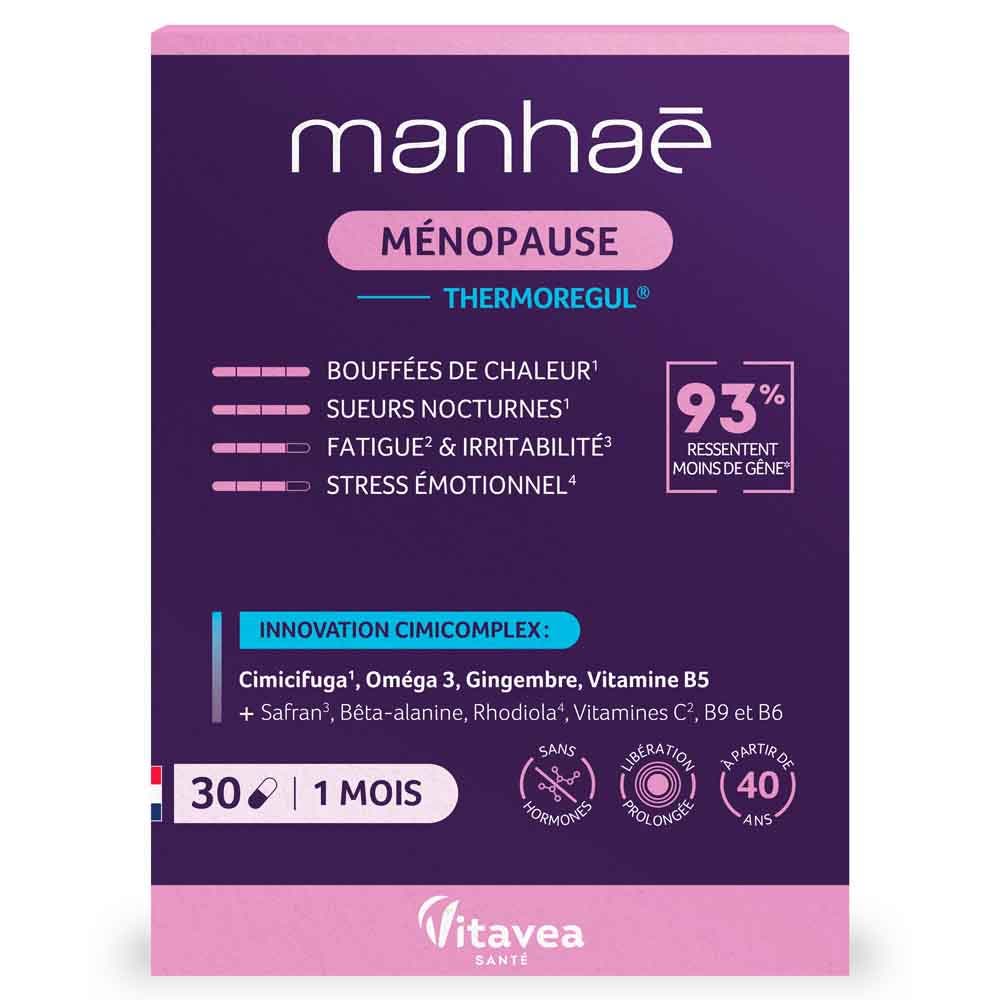 Manhaé Ménopause Thermoregul hot flushes stress & vitality 120 capsules