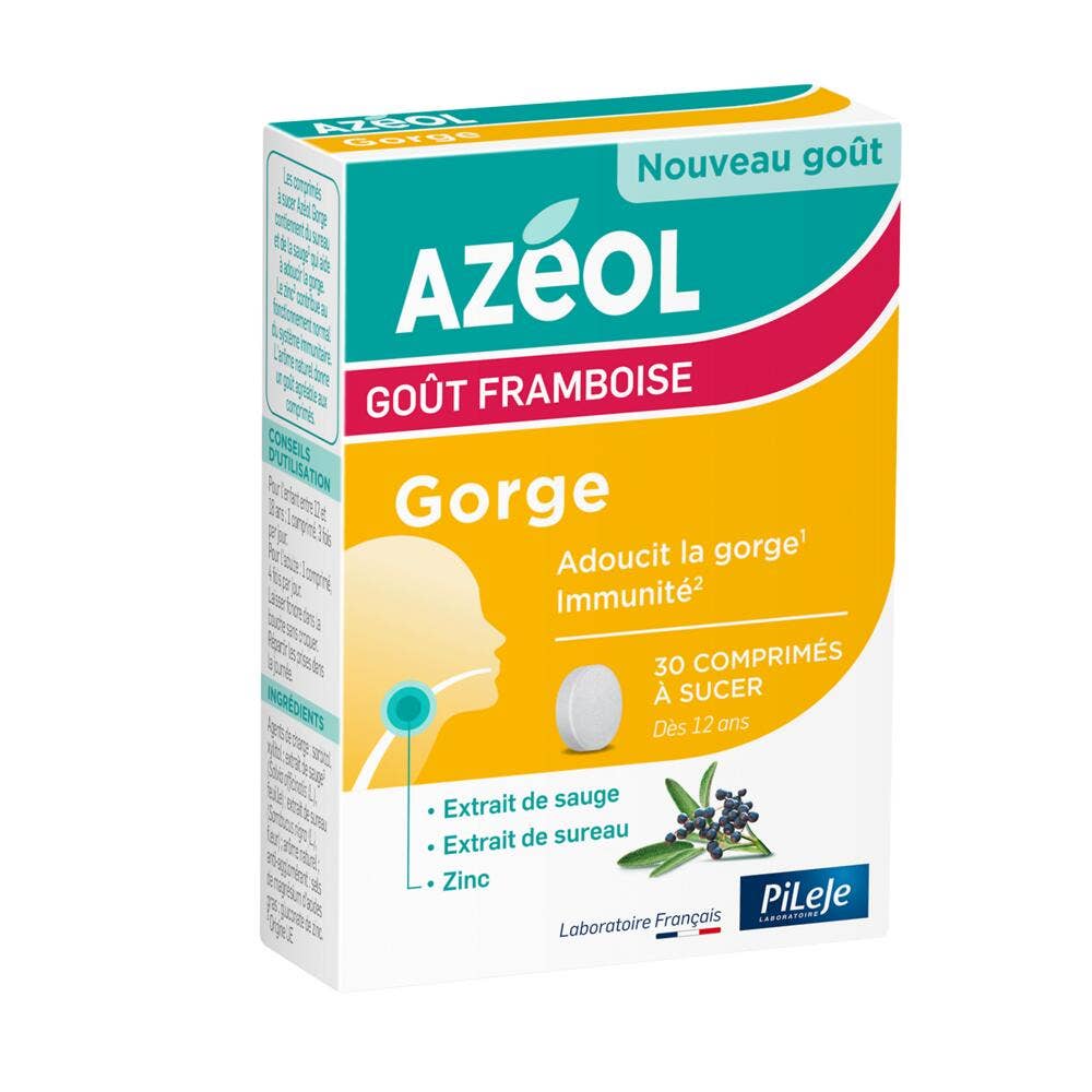 Pileje Azéol Throat raspberry flavour 30 tablets to suck
