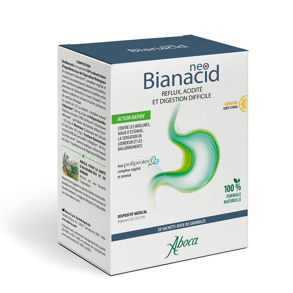 Aboca Neobianacid Acid reflux and indigestion lemon flavour 20 sachets of granules