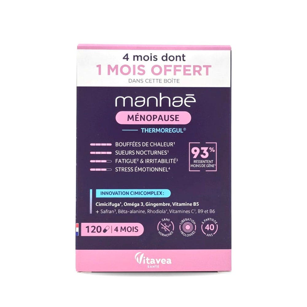Manhaé Menopause Thermoregul hot flushes stress & vitality 120 capsules