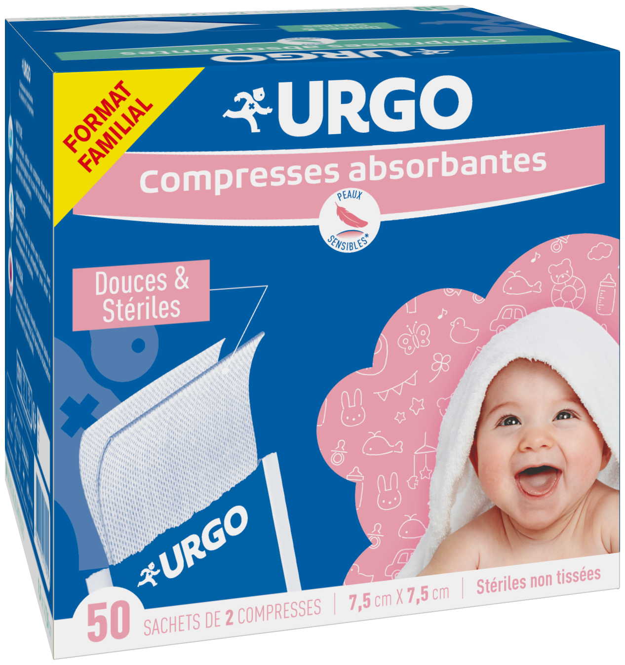 Urgo Soft &amp; Sterile absorbent Bandages 7,5cm x 7,5cm x50