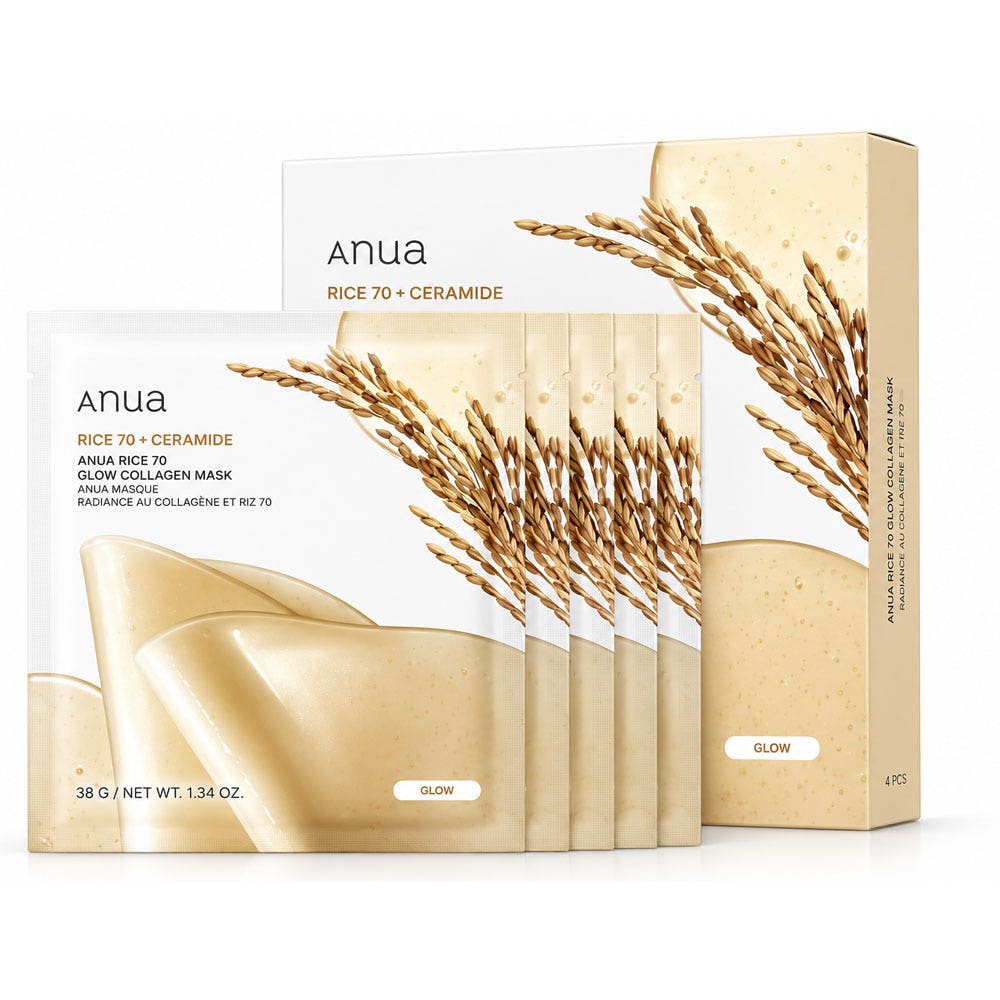Anua Rice 70 Glow Collagen hydrogel mask with collagen for ultimate hydration 4 masks