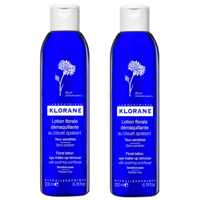 Floral Lotion Eye Make-up Remover With Soothing Cornflower 2x200ml Apaisant Klorane