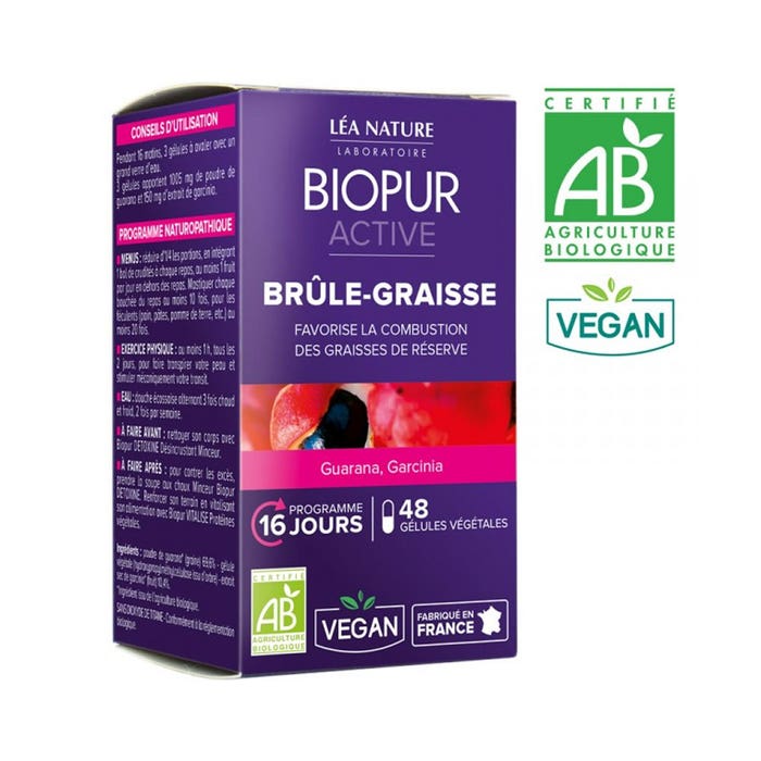 Fat Burner Organic Guarana And Garcinia X 48 Capsules Active Biopur