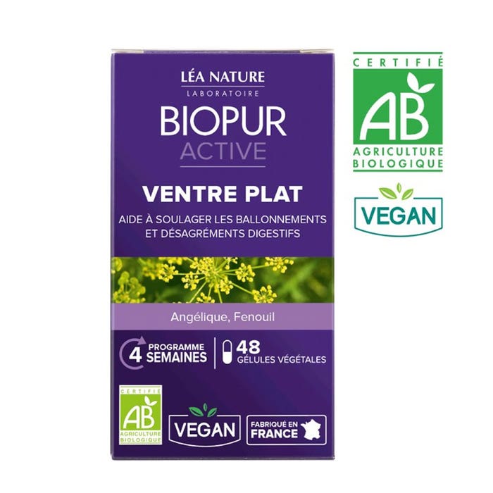 Flat Belly X 48 Vegetable Capsules Active Biopur
