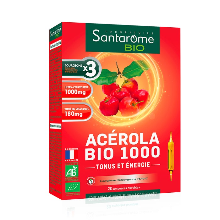 Santarome Organic Acerola 1000 20 Ampoules Vitamine C naturelle 200ml