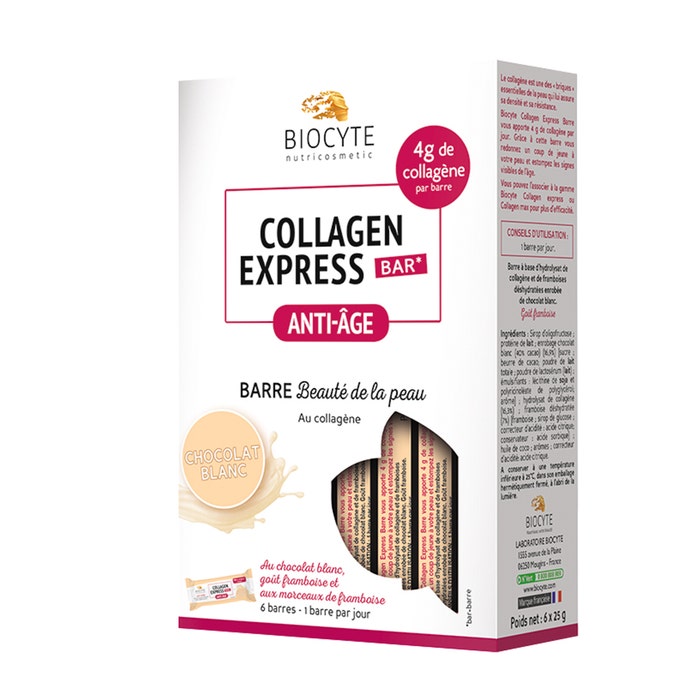 Biocyte Collagen Express Bars Anti-ageing White Chocolate X 6 Bars