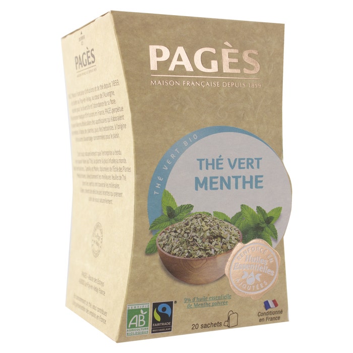 Organic Green Mint Tea 20 teabags Pagès