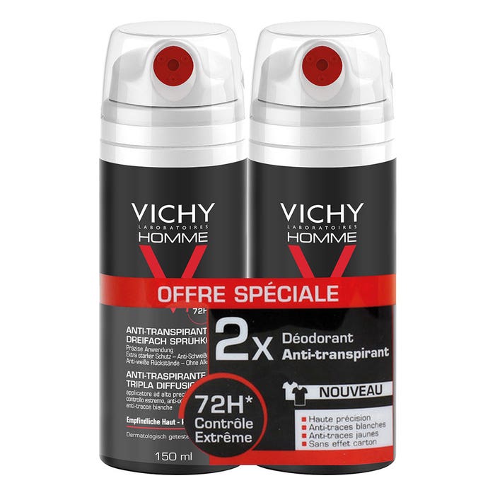Anti-perspirant 72h Deodorant Spray 2x150ml Vichy