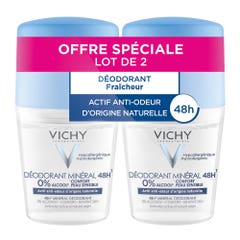 Vichy Déodorant Mineral Deodorant 48h Aluminium Salt Free Sensitive Skins Mineral Roll-on 2x50ml