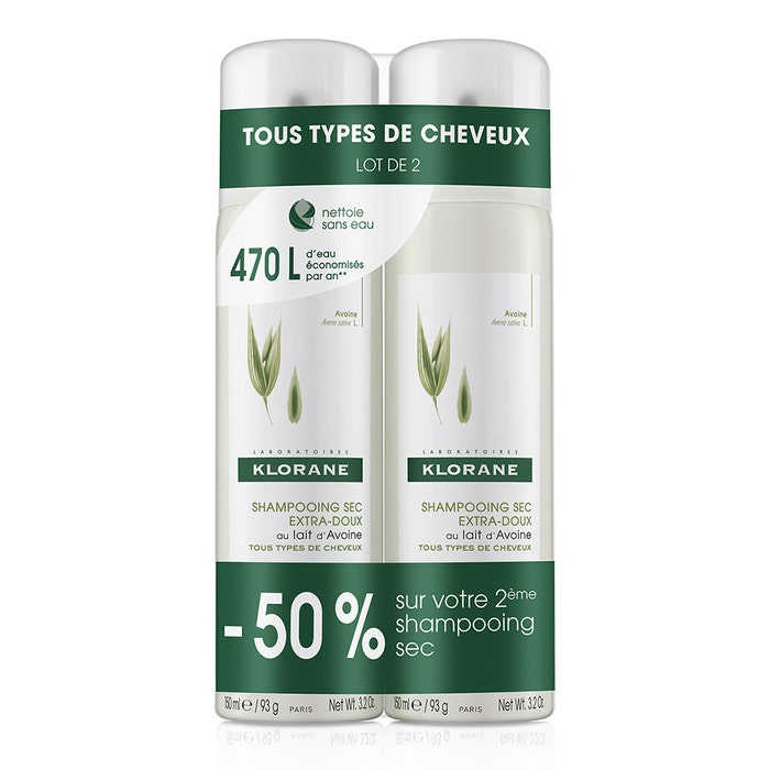 Gentle Dry Shampoo With Oat Milk 2x150 ml Lait D'Avoine all hair types Klorane