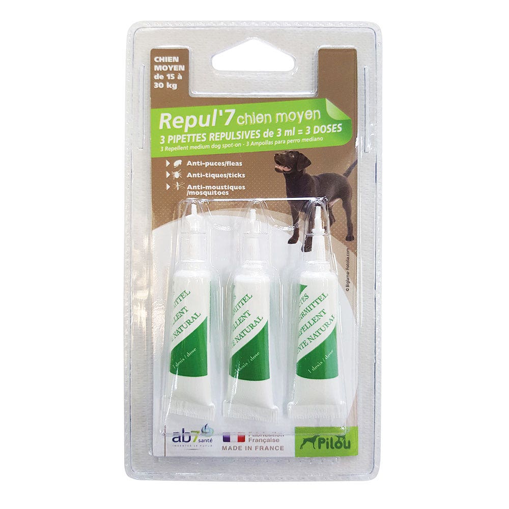 Pilou Parasiticide Repellent Pipettes 3 X Medium Dog Repul'7 3ml