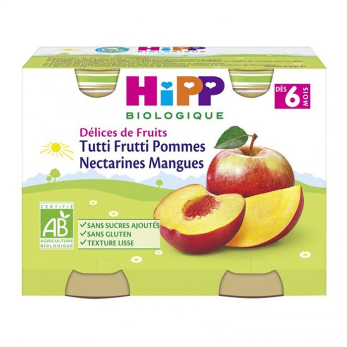 Hipp Delices De Fruits Tutti Frutti Apple Mango Nectarine From 6 Months Bio 2x190g