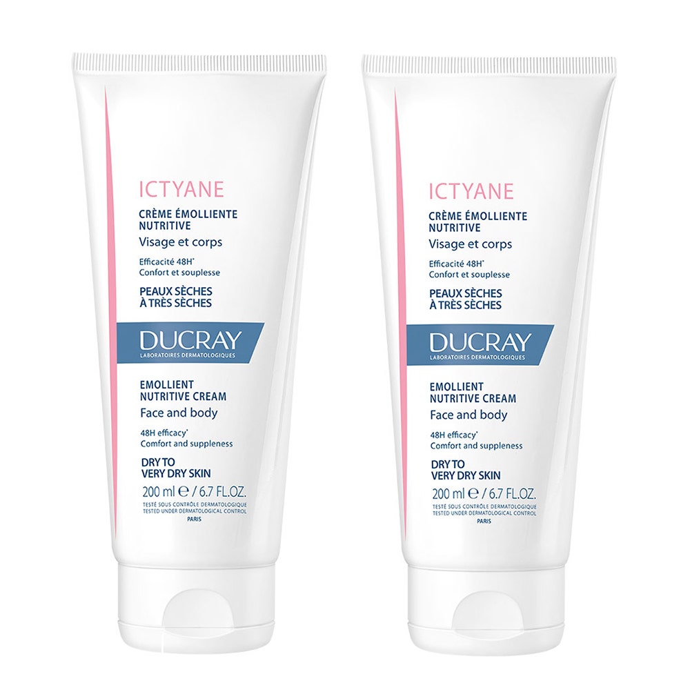 Ducray Ictyane Nourishing emollient cream for face and body dry to very dry skin 2 x 200 ml