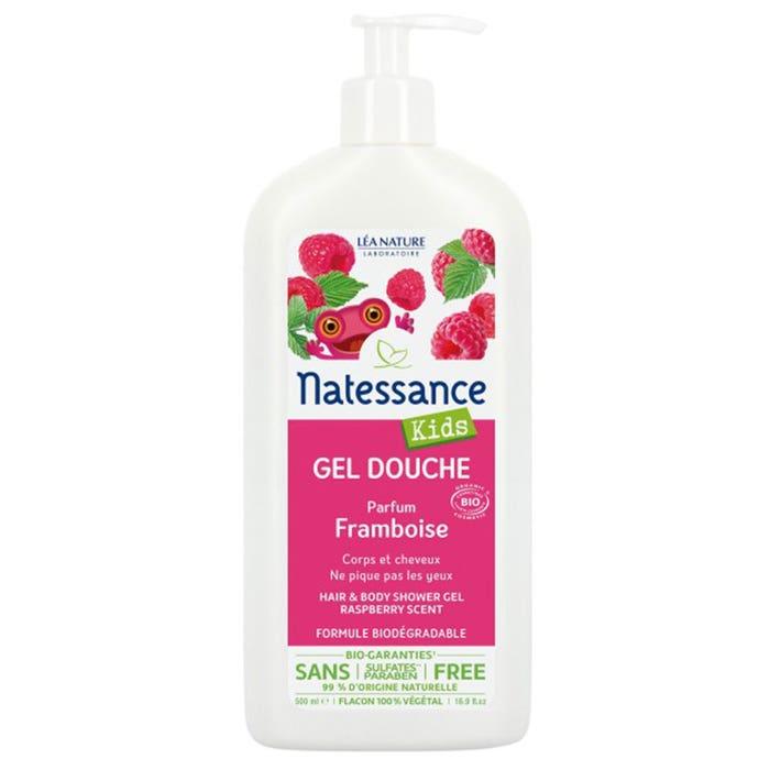 Organic Raspberry Hair & Body Shower Gel 500ml Kids Natessance