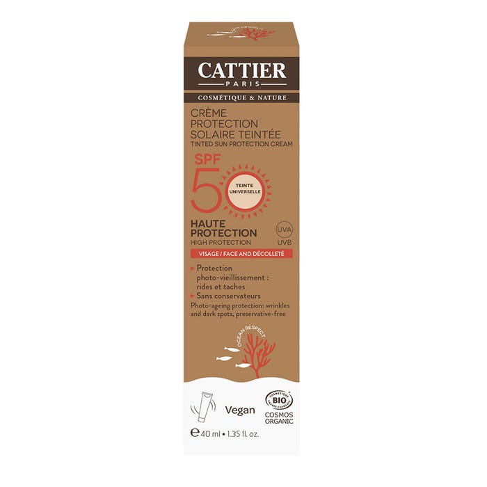 Cattier Organic Protection Cream Spf50 40ml Solaire Face & Neckline Cattier
