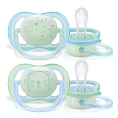 Avent Ultra-Air Silicone Symmetric Night Soothers 0-6 Months X2