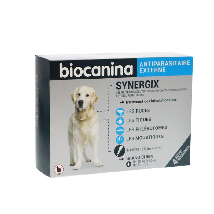 SYNERGIX LARGE DOG 268MG 4 pipettes Antiparasitaire externe Biocanina