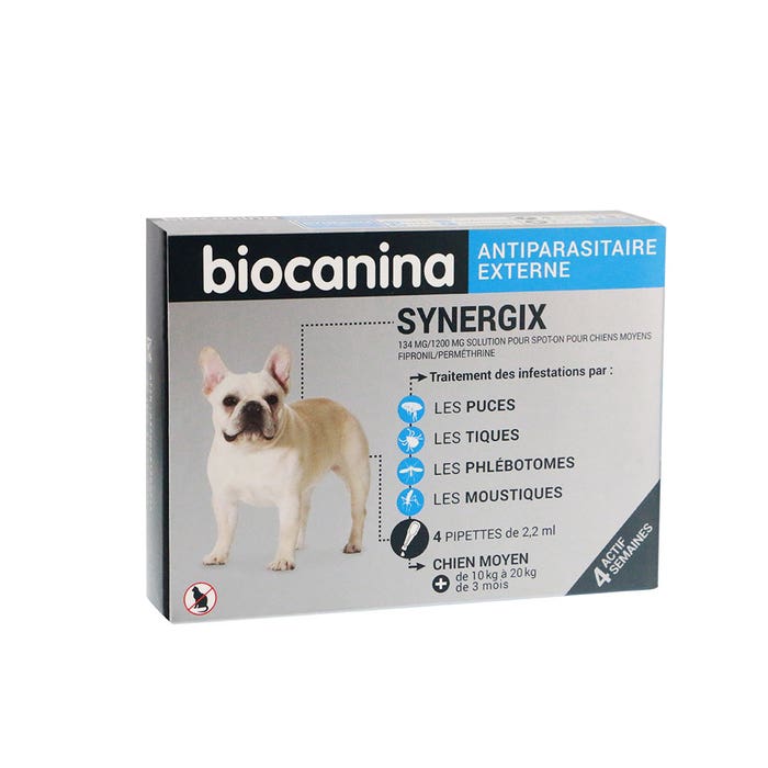 SYNERGIX MEDIUM DOG 134MG 4 pipettes Antiparasitaire externe Biocanina