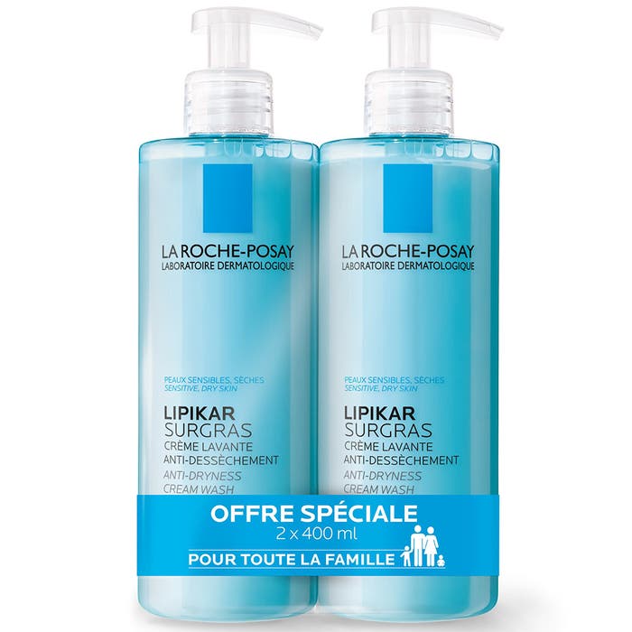 Concentrated Shower Cream Anti-dryness 2x400ml Lipikar Surgras peaux sèches La Roche-Posay