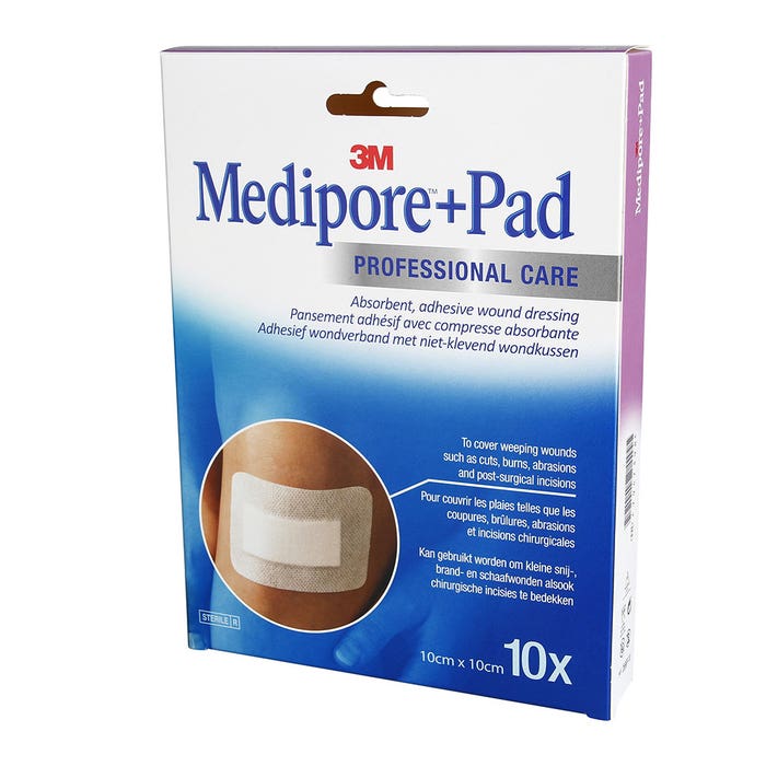 Medipore + Pad 10 Plasters 10cm X 10cm x10 Medipore +Pad 3M