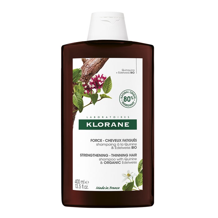 Organic Quinine and Edelweiss Shampoo for Fragile Hair 400ml Quinine Cheveux Fatigués Klorane