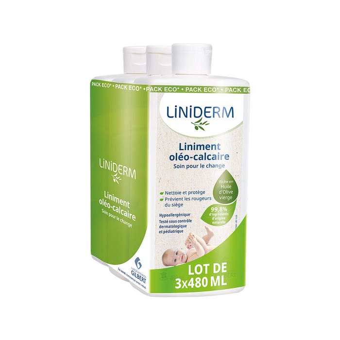Olive oil/limewater emulsion for nappy changing 480ml Soin Pour le Change Peaux Fragiles et Sèches Liniderm