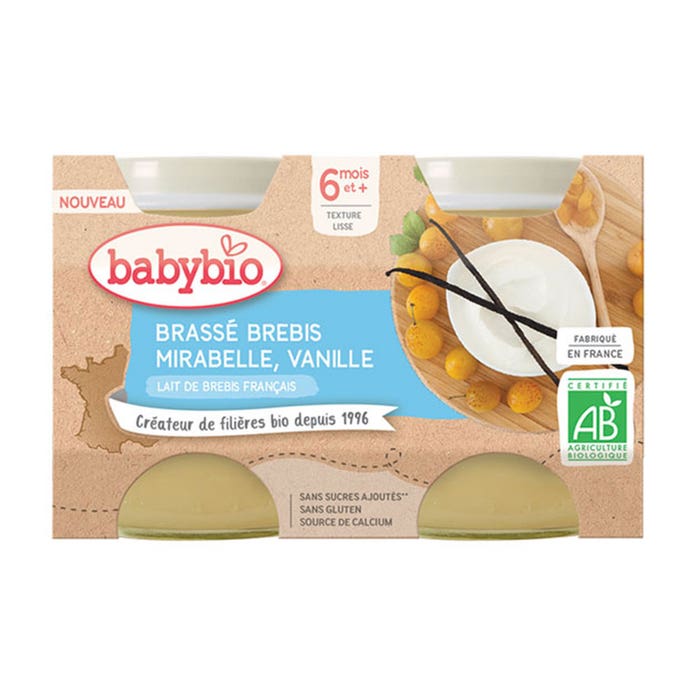 Organic French ewe's milk jars 2x130g Desserts Lactés 6 months and Plus Babybio