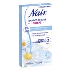 Nair Wax Strips Body Sensitive Skin 40 Strips + 4 Wipes