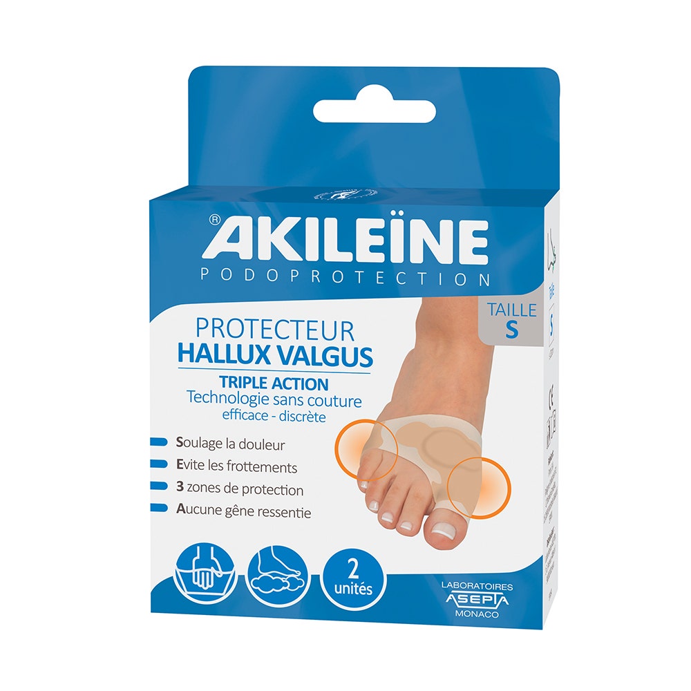 Asepta Akileine Triple action hallux valgus protector Size S x 2 - Easypara