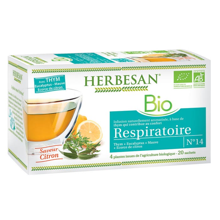 Infusion Thym Respiratoire bio 20 teabags Lemon flavour Herbesan