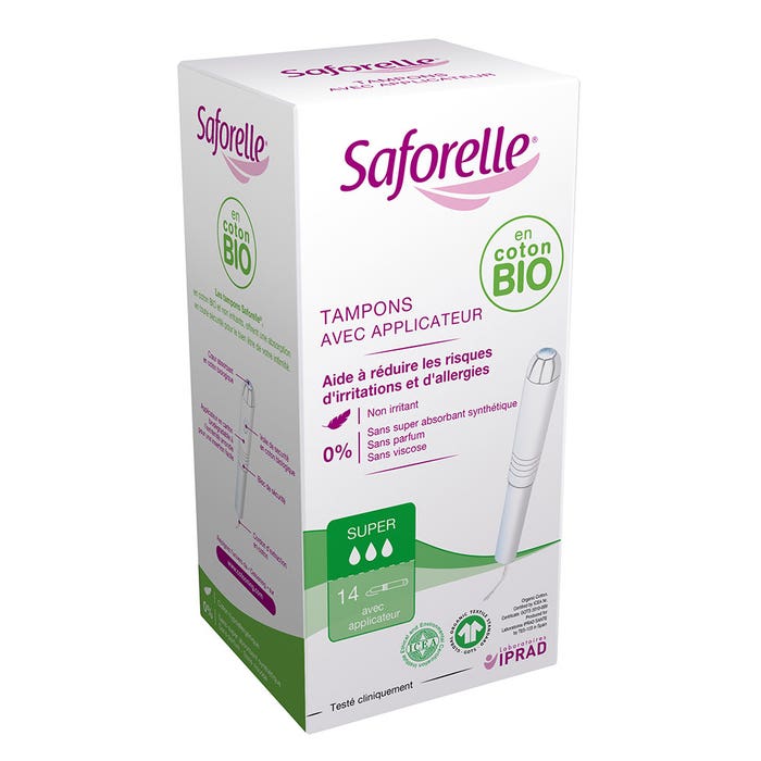 Organic Cotton Tampons Super With Applicator X14 Saforelle
