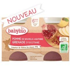 Petits pots Pomme de Nouvelle-Aquitaine et Grenade d'Occitanie 2x130 g Dès 6 mois Babybio