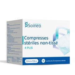 Compresses stériles non-tissé 4 plis 7,5x7,5cm x50 sachets de 2 Soineo