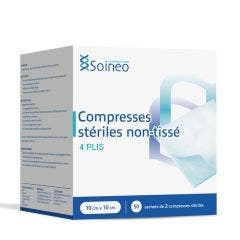 Compresses stériles non-tissé 4 plis 10x10cm x50 sachets de 2 Soineo